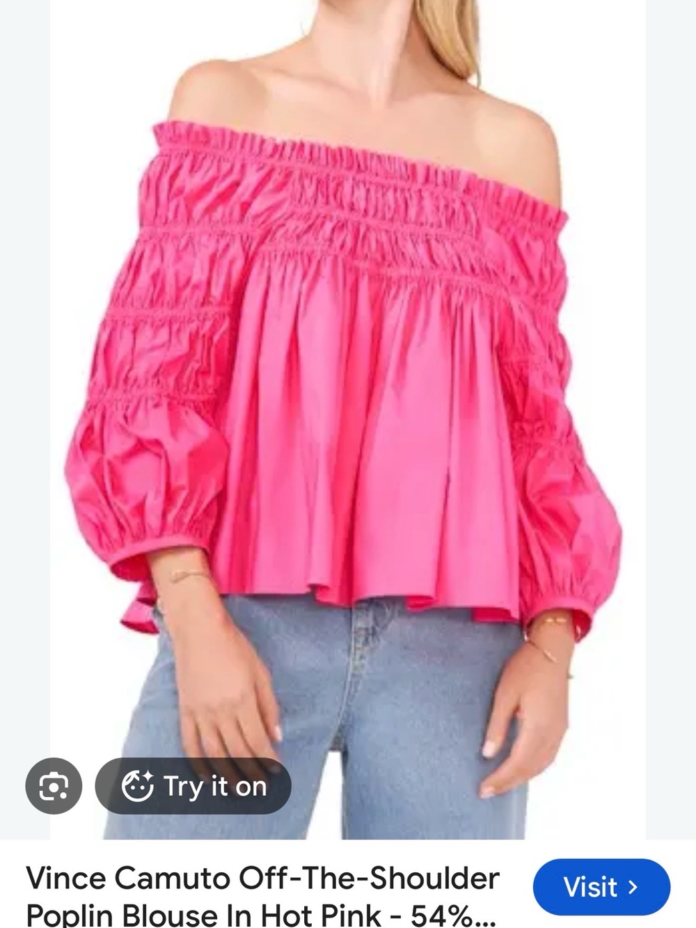 NWT Vince Camuto Hot Pink Off-Shoulder Peasant Puff Sleeve Top Large Blouse XL